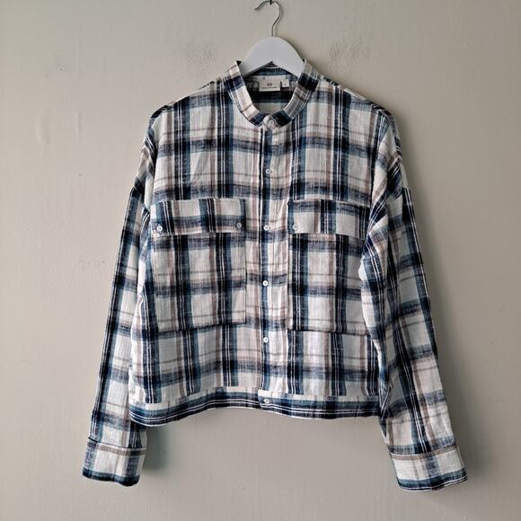 Adriano Goldschmied Smith Plaid Flannel Button Down Shirt Jacket Shacket Size S - Picture 3 of 10